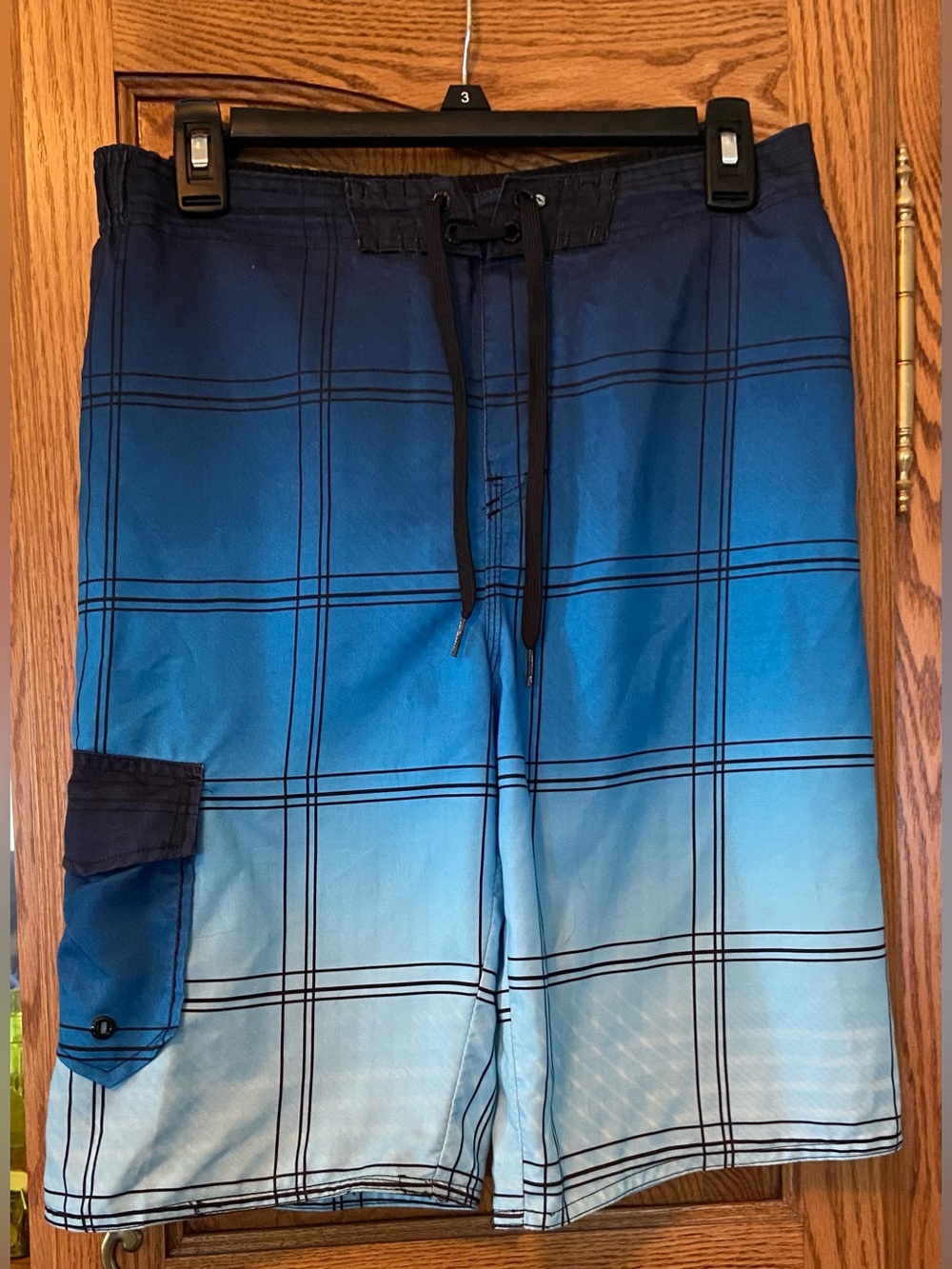 Bang & Olufsen Blue Gradient Plaid Swim Board Shorts